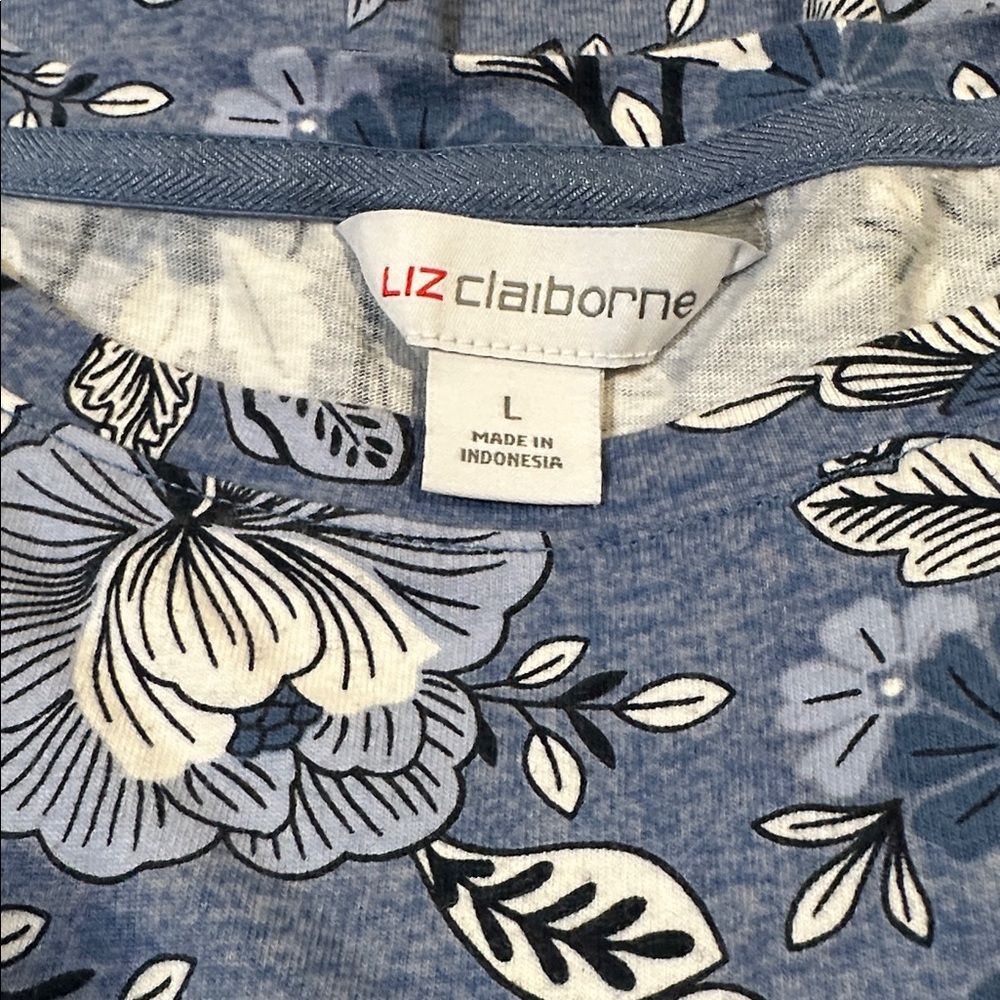 Liz Claiborne Blue Floral Shirt Cuffed Sleeves Read Description - Picture 5 of 7